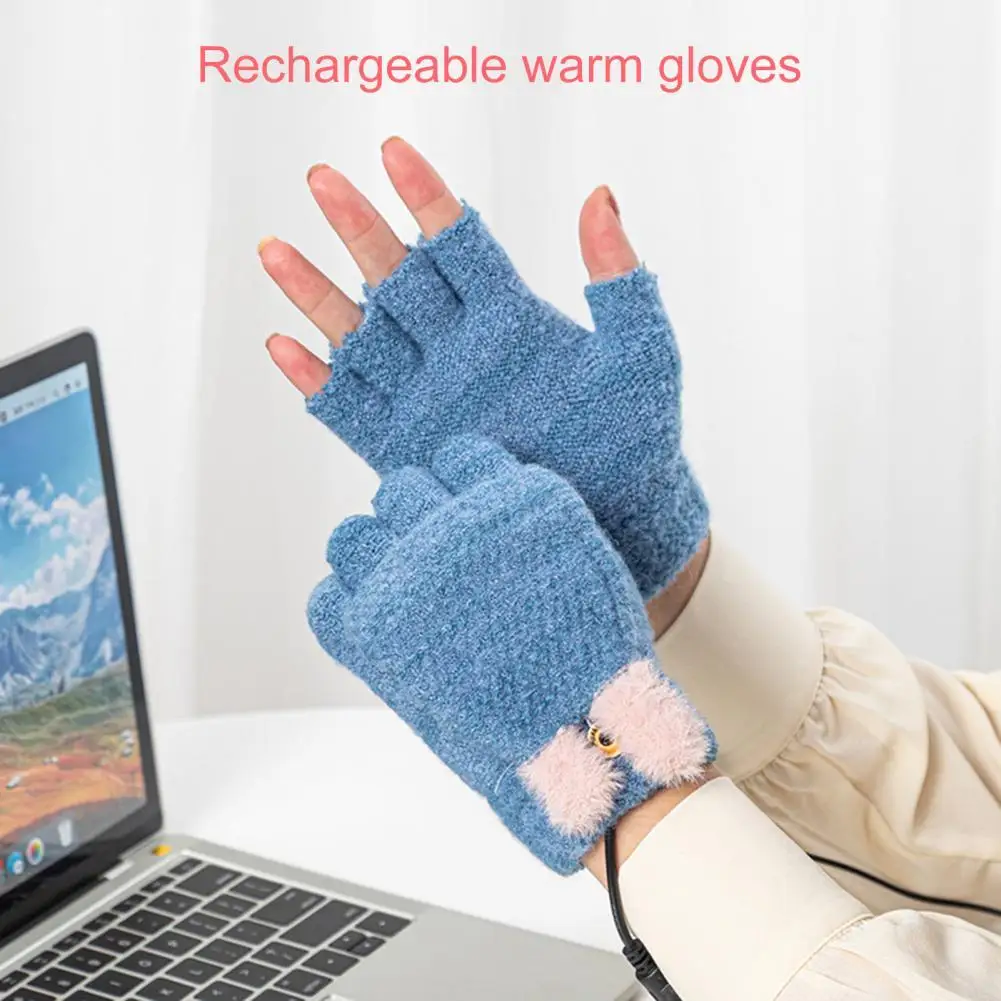 

Coldproof 1 Pair Popular Cute USB Heated Gloves Autumn Winter Thermal Gloves Thicken for Home