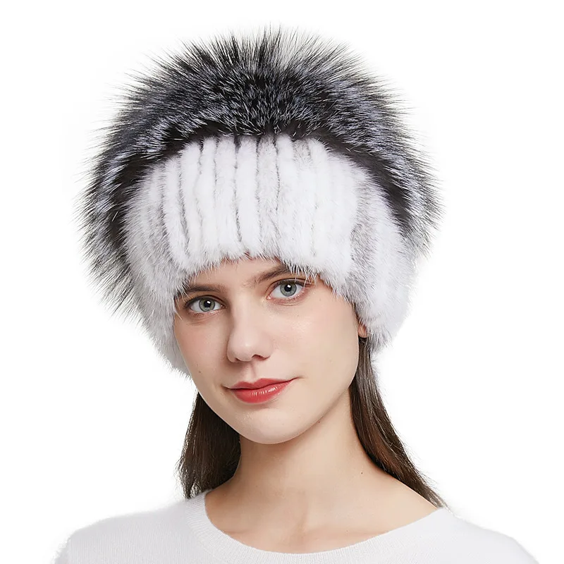 HY-03 Winter Skullies & Beanies New Fashion Popular Style Women's Mink Fur Hat Warm Thickened Fox Fur Hat
