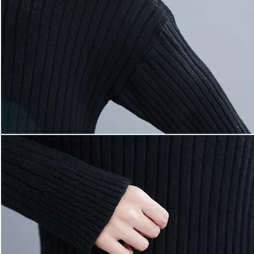 

#1294 Autumn Winter Black Red Turtleneck Women Sweaters And Pullovers Solid Basic Sweaters Ladies Knitwear High Neck Sweater