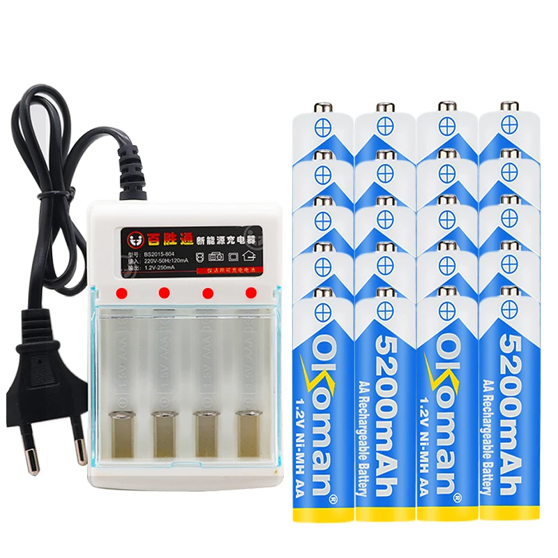 Figh качественный 1 2 V 5200mAh NI MH AA Предварительно заряженный перезаряжаемый aa