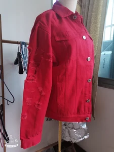 Мы вышлем товар в течение 48 часов размера плюс 5xl рваные черные джинсовая куртка женская уличная красный, белый любителей джинсовая куртка 2021 Новая повседневная верхняя одежда для детей