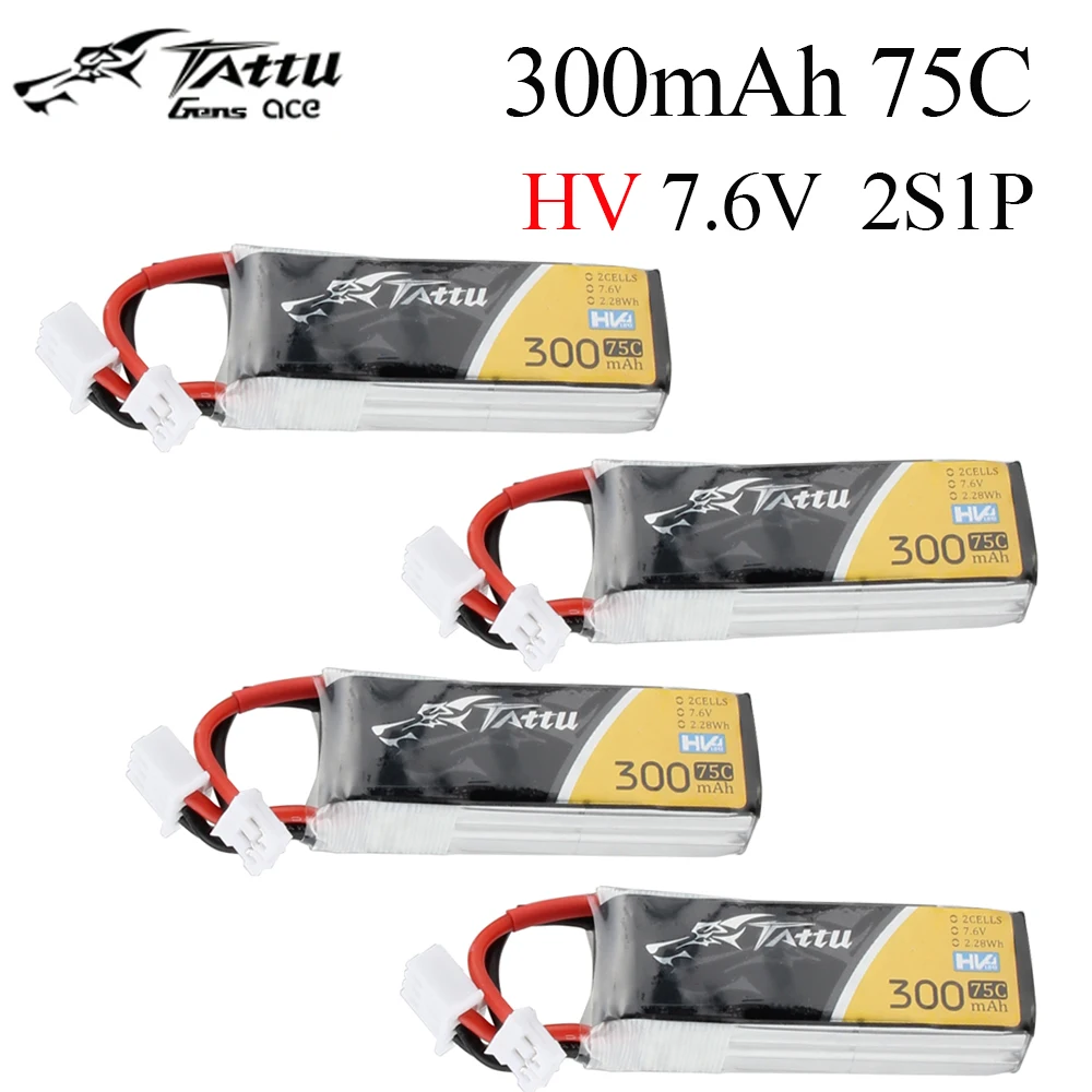 4 шт tattu 300 мач 76 в 75c 2s1p hv lipo аккумулятор с