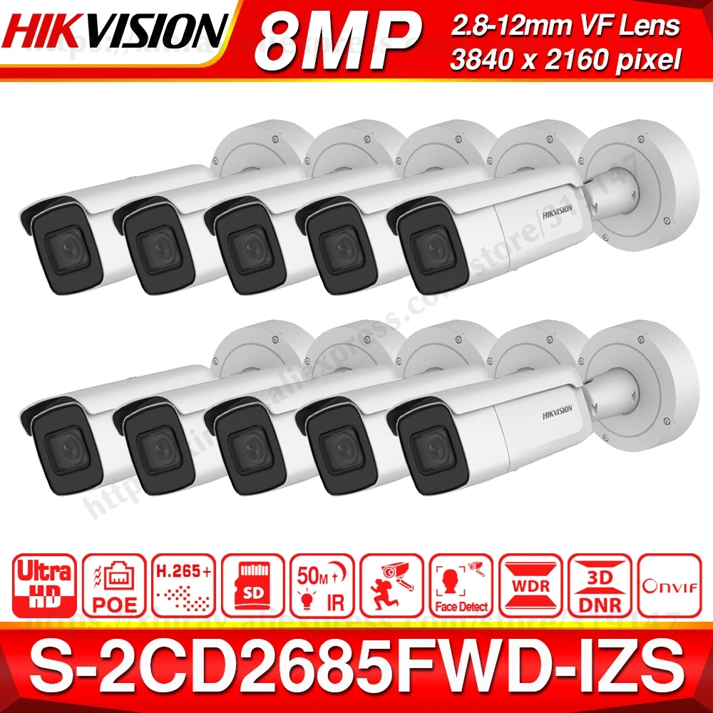 Hikvision DS-2CD2T85FWD-I8 bullect Камера 8MP POE CCTV Камера 80 м ИК-диапазоне Обновление версии DS-2CD2T85FWD-I5