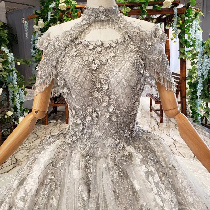 HTL801 elegant evening dress long 2020 beading appliques flowers boat neck gown with shoulder chain sukienka wieczorowa | Свадьбы и