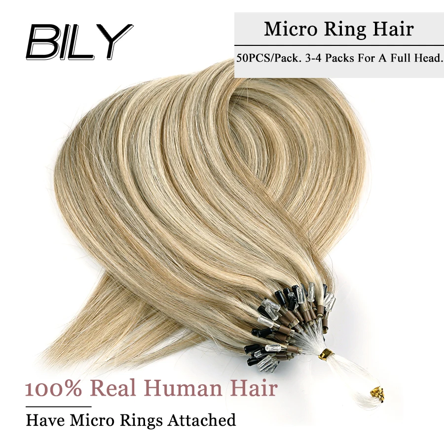 

BILY Straight Ombre Loop Micro Ring Hair Mixed Color Micro Bead Machine Remy Hair Extensions 100% Human Indian Hair 20"