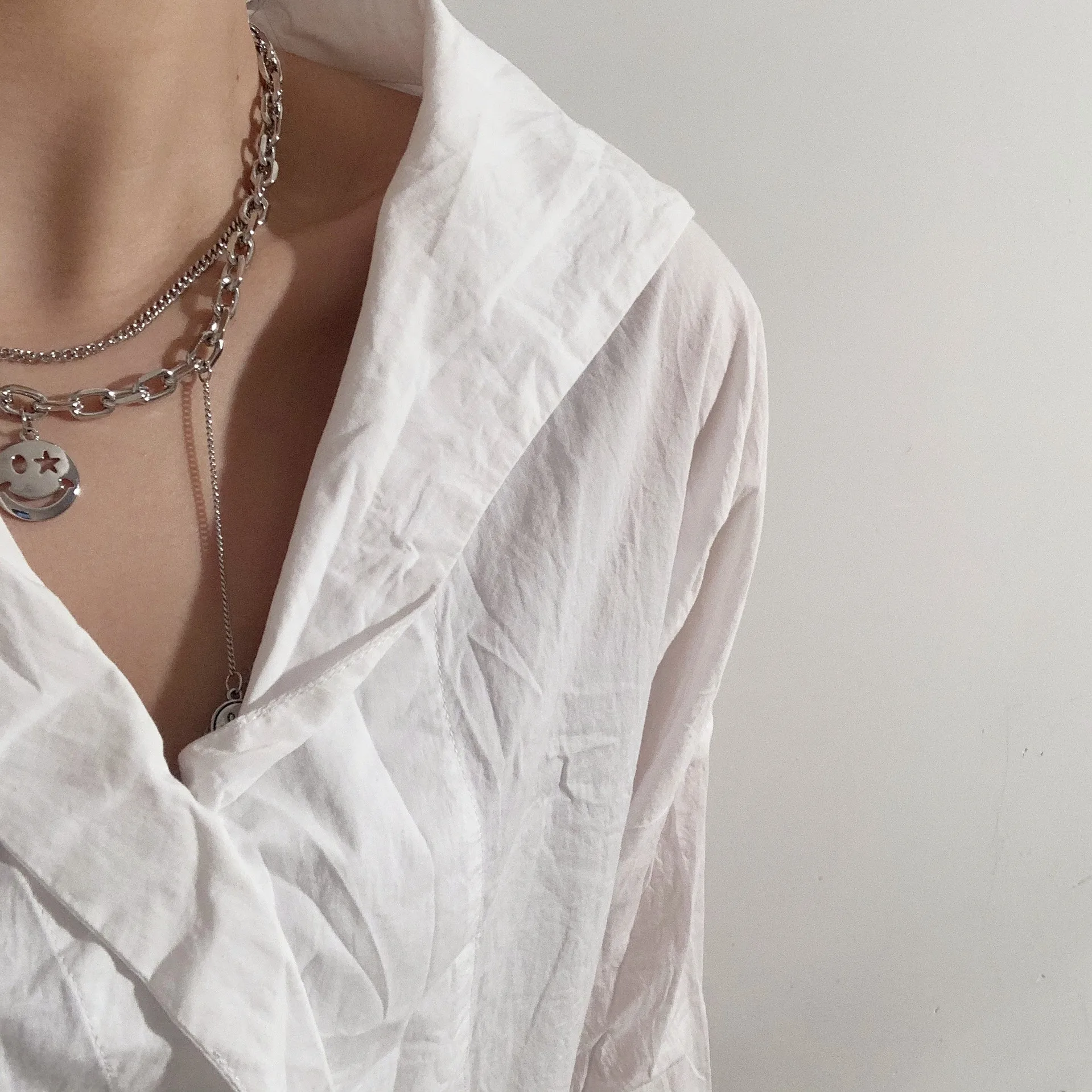 

Titanium steel hip hop multi layer stacked Necklace titanium steel simple dark smile neck chain women's fashion sweater chain