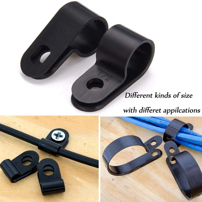 

Cable Clamp 200 Pcs Black Nylon Screws Plastic R-Type Cable Clamps 3/16 inch 1/4 inch 3/8 inch 1/2 inch 3/4 inch 1 inch Clips Fa