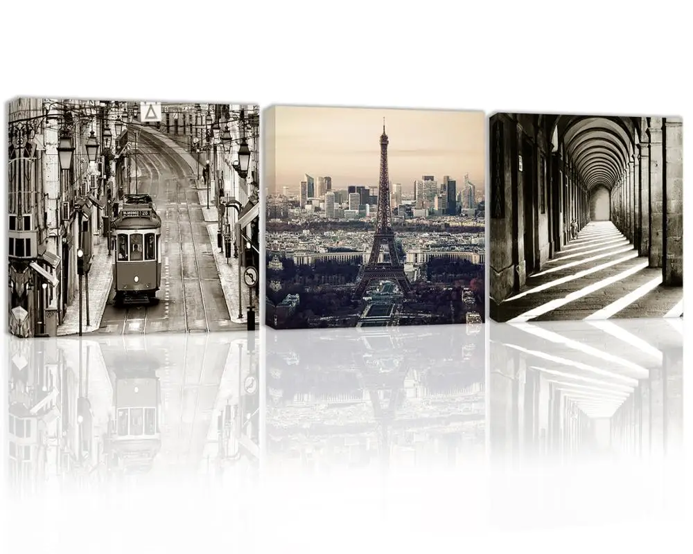 Черно белое городское здание трамвай настенный художественный Декор Франция