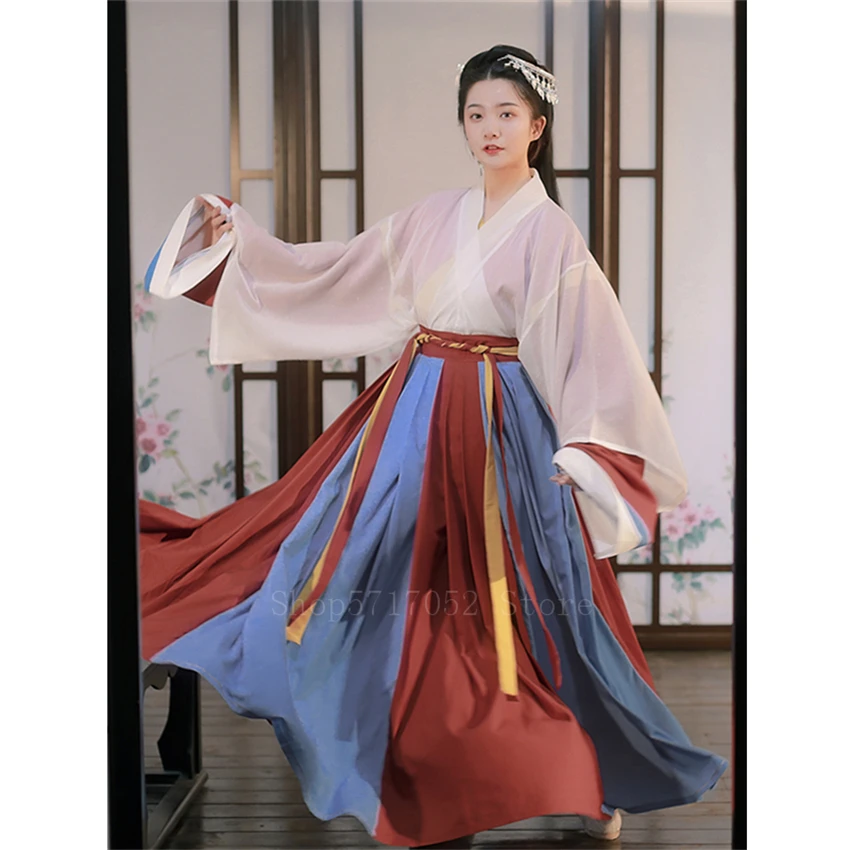 

Китайская традиционная одежда, костюм с топом и юбкой в стиле пэчворк, женское блестящее кимоно для выступлений для девушек, танцевальный к...