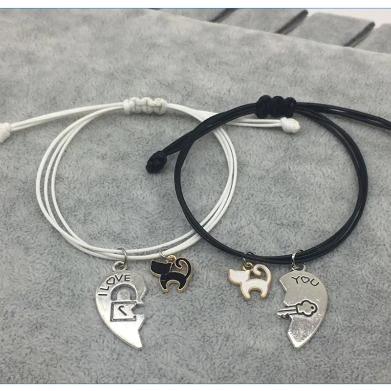 Новый простой парный браслет креативная кожаная веревка любовь кот Модная