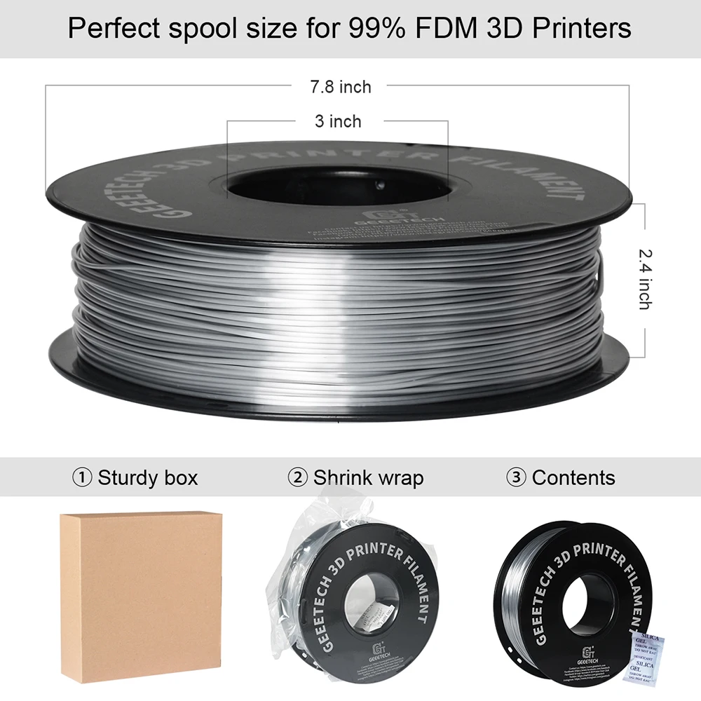 

Geeetech Slik PLA 3D Filament 1kg Spool 1.75mm for most FDM 3D Printer, 3D Printer Material, Tangle-Free, Non-Toxic