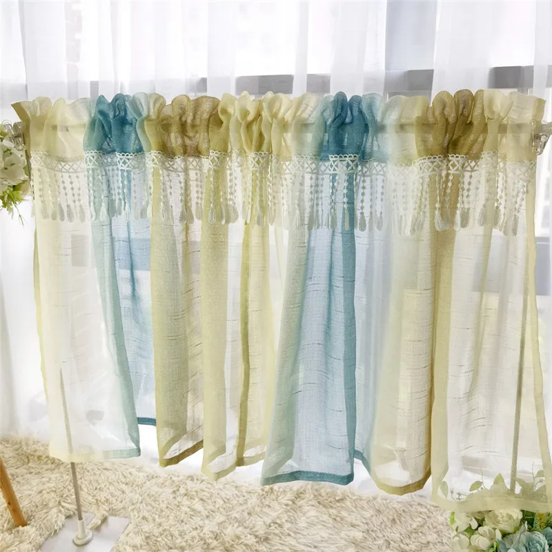 

Korean Style Window Drapes Short Curtains Tassels Half-Sheer Kitchen Bay Door Small Cafe Cabinet Curtains 1pc DL-WP109