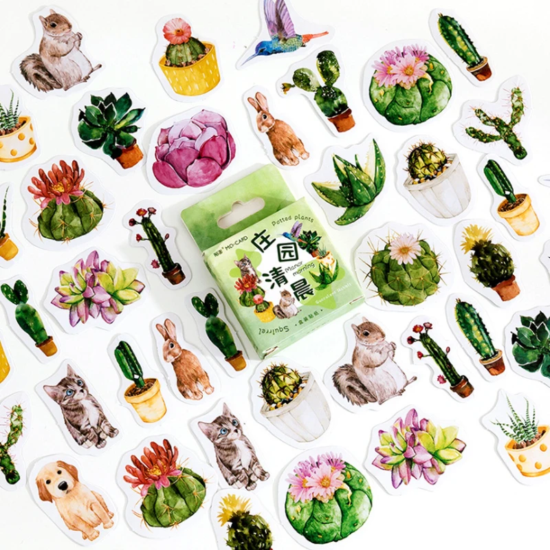 

46 наклеек в виде растений, серия раннего утра, суккулентов, руководства, дневника, декоративные наклейки «сделай сам»