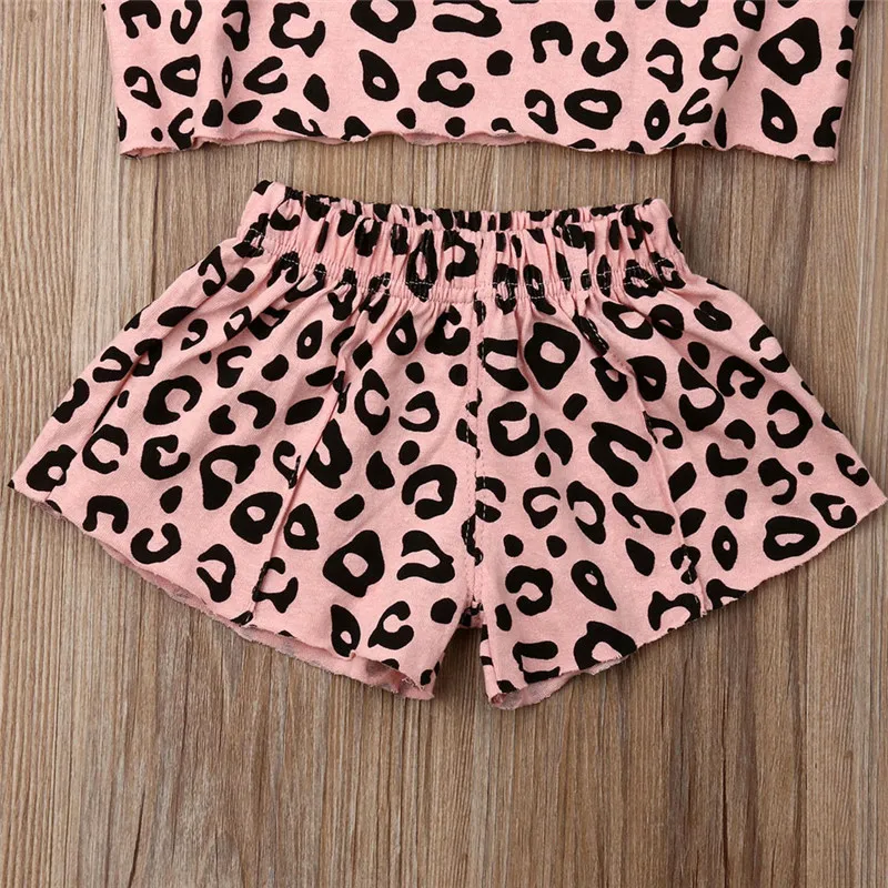 От 1 до 5 лет детский комплект одежды для девочек леопардовая футболка с короткими