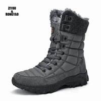 snow boots mens 2021 winter new fleece warm trend high top mens shoes outdoor hiking thick mens mid calf cotton shoes