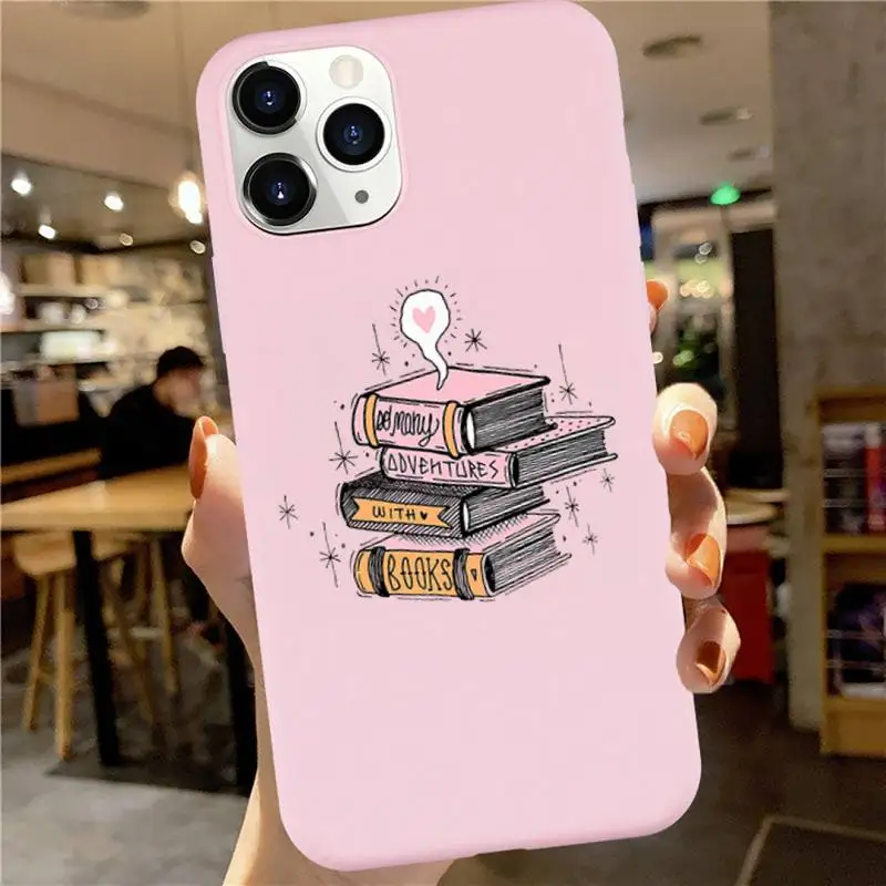 

Books Pile Library Reading coffee Phone Case Candy Color for iPhone 6 7 8 11 12 s mini pro X XS XR MAX Plus