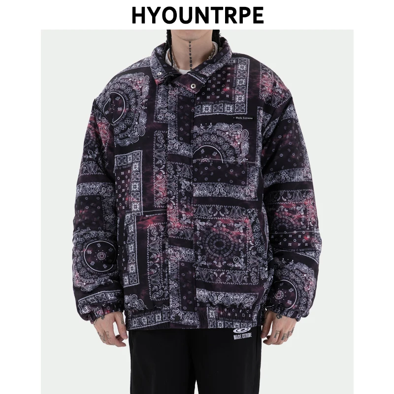 

Fashion Paisley Printed Jackets and Coats Retro Vintage Bomber Jacket Coat Harajuku Cotton Padded Jacket Winter Zipper Outerwear