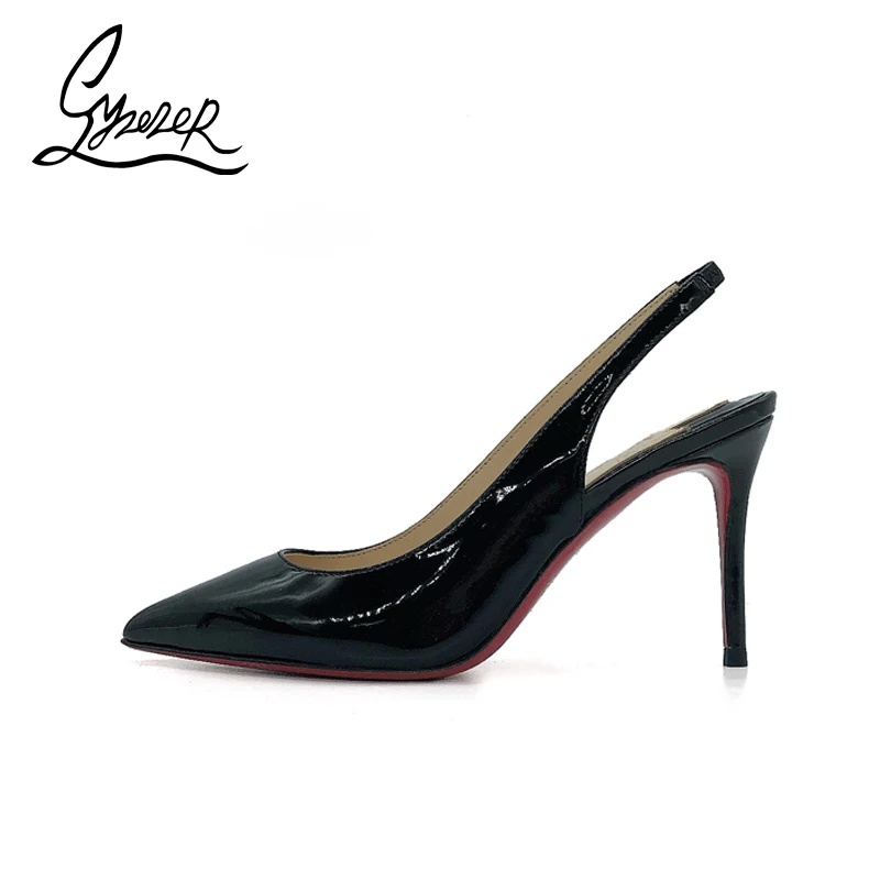 

Yuerui Black Patent Leather back Empty Buckle Single Shoes Professional Office Simple Casual Fashion High Heels Women 34-43S