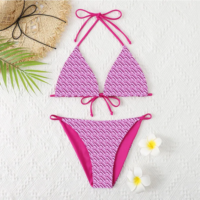 

2021 сексуальный женский купальник из двух частей, фиолетовый треугольный купальник, пляжный купальник с принтом, Спортивная пляжная одежда