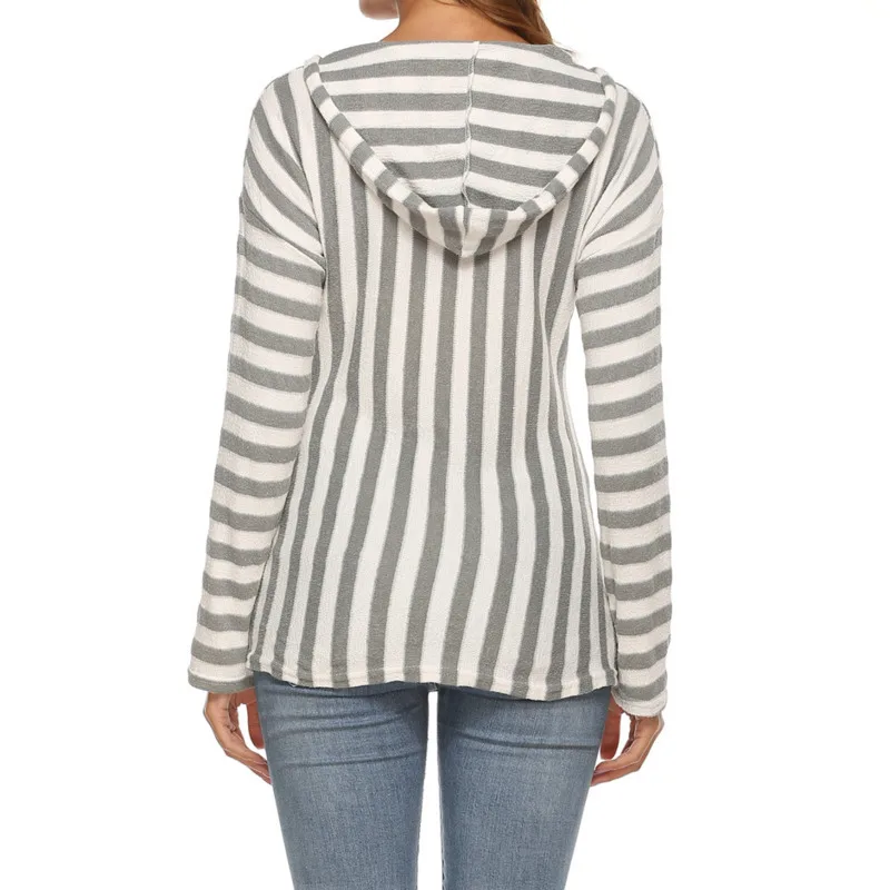 

Blouses Ladies Autumn 2020 Fashin Women's Long Sleeve V Neck Pocket Striped Tops Casual Elegant Leisure Hooded Streetwear Blusa