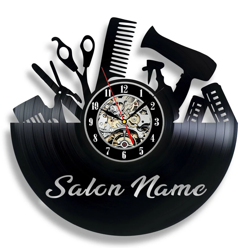 Настенные часы с виниловой пластиной для парикмахерской и