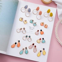 mengjiqiao new vintage colorful heart geometric acrylic dangle earrings for women circle pearl drop glaze pendientes jewelry
