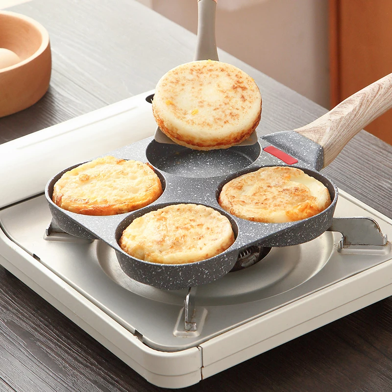 Egg Frying Pan 4 Holes Multifunction Hamburger Steak Non Stick Wooden Handle Cooking Utensils | Дом и сад
