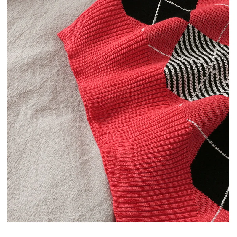 Красный винтажный свитер с треугольным вырезом жилет Женская майка без рукавов