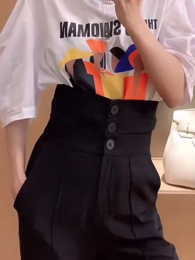 

INS Popular Women's OL Mopping Pants High Waist Elegant Suit Trouser With Pockets Office Ladiy Bottom Clothes