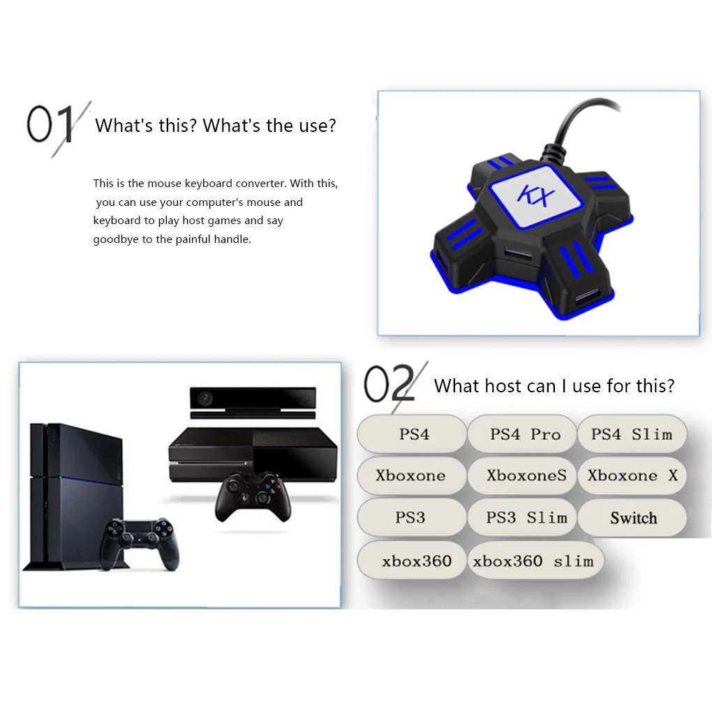 Replacement for Xbox One PS4 Playstation 4 PS3 Console Mouse Keyboard Converter Adapter Game Accessories |