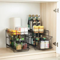 kitchen sink storage rack drawer type shelf can push and pull cabinet telescopic double layer shelf