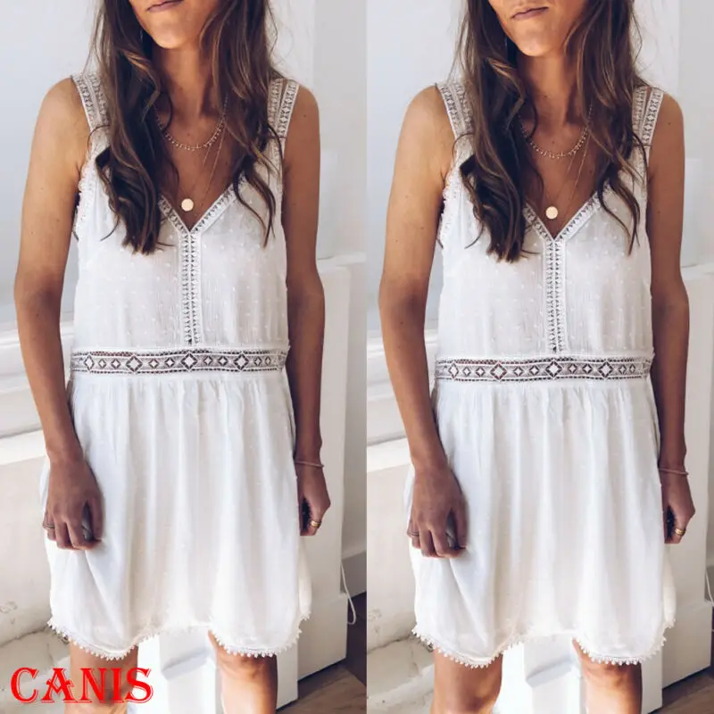 Модный новый женский летний Повседневный свободный сарафан без рукавов Топы