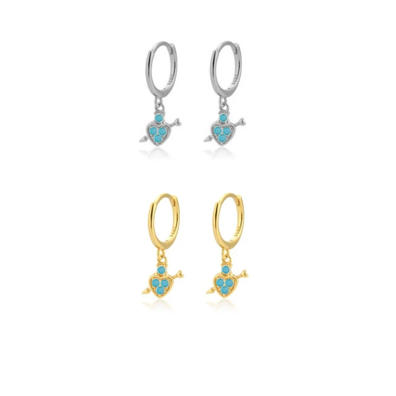 

Love Cupid's Arrow Heart Pendant Turquoise Blue Zircon Piercing Drop Earrings Wedding Piercing Earrings Jewelry Accessories Gift