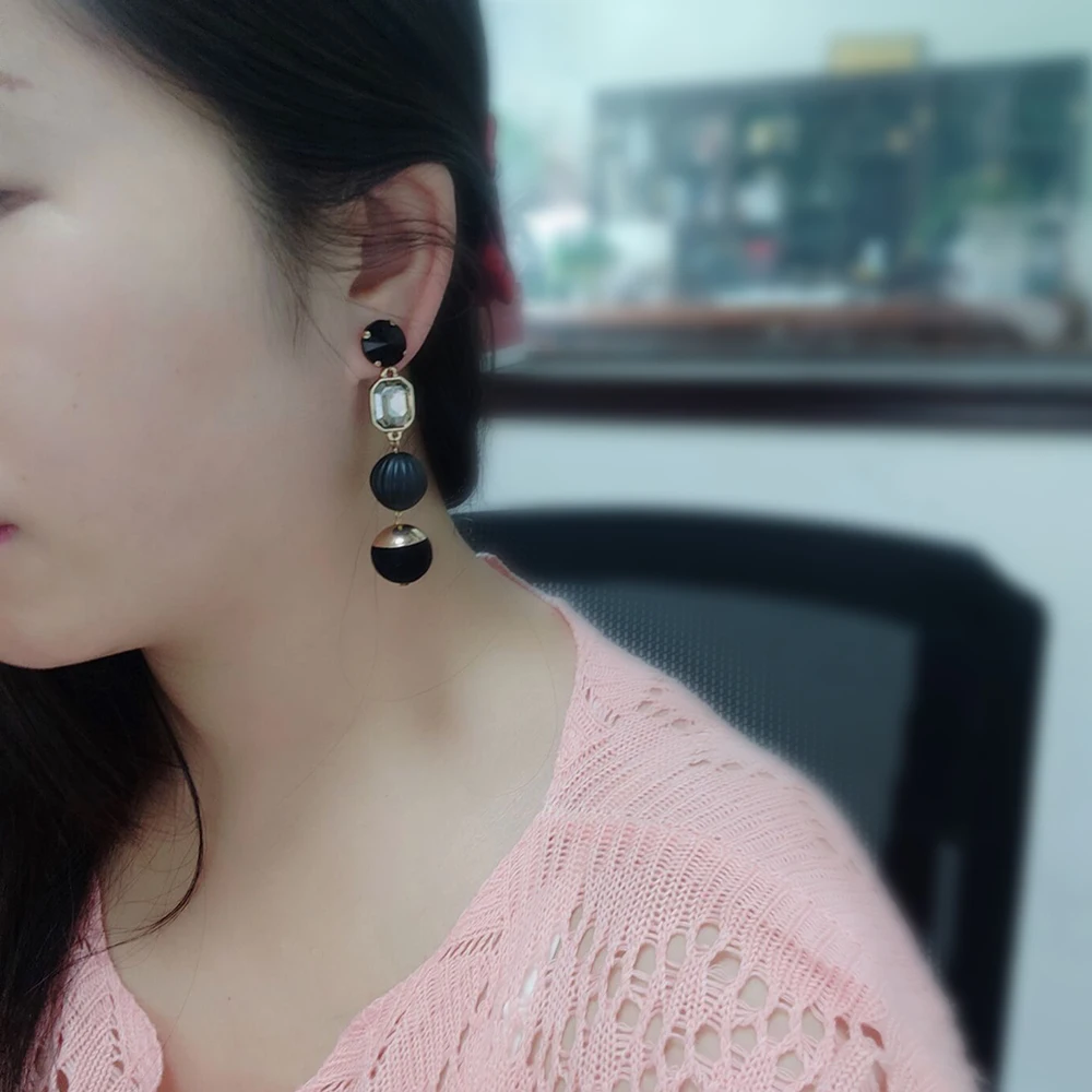 Длинные висячие серьги для женщин винтажные квадратные Хрустальные черные с