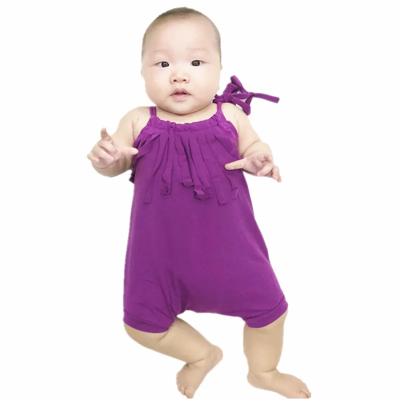 COSPOT Girls Summer Short Sleeve Jumpsuit Girl Boho Tassels Romper Newborn Body Suit Baby Clothes Solid Purple 2022 New 40 | Детская