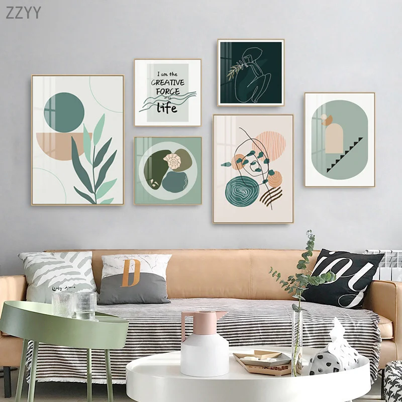 

Modern Nordic Morandi Color Green Geometric Abstract Lines Character Posters and Prints Minimalism Canvas Painting Home Decor