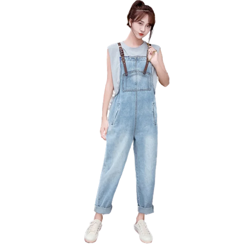 

Jeans with Shoulders Straps Cotton Length Denim Women's 2019 Spring and Autumn Korean Style Age Reduction All-match Loose Slim