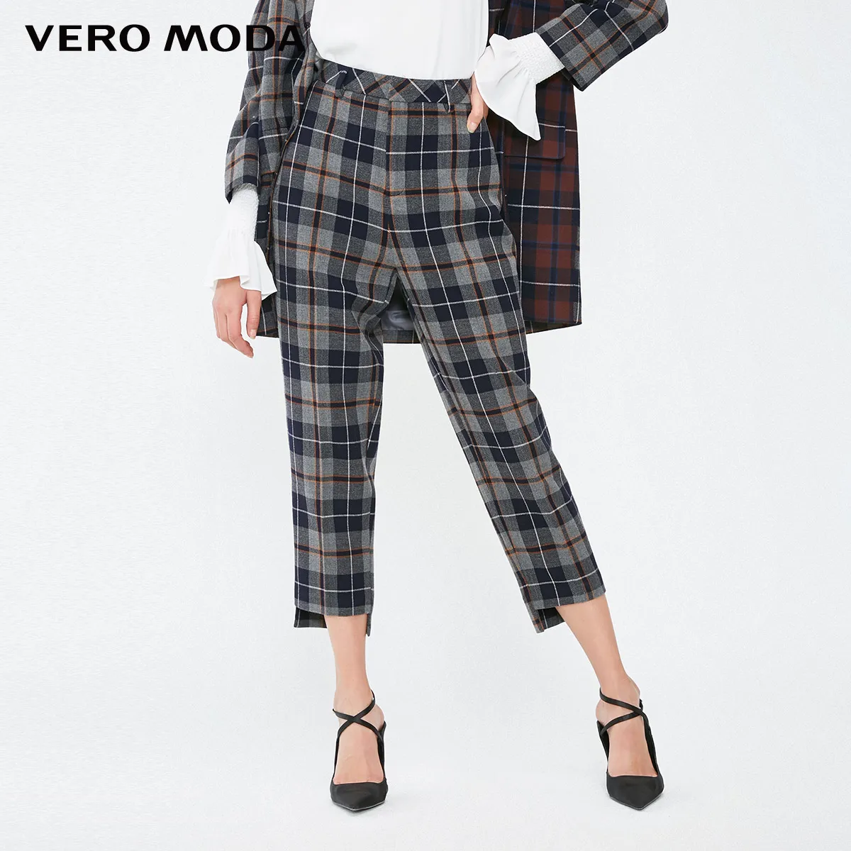 Vero Moda Новое поступление брюки женские Женские клетчатые широкие повседневные Капри | 31846J523 - Цвет: Granit