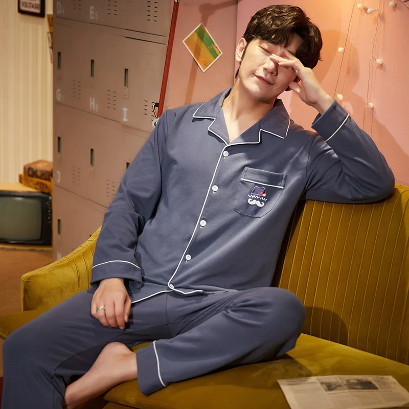 

Men's Long-sleeved Home Service Youth Loose Casual Lapel Plus Size Sleepwear Winter Big Boy Warm And Soft Cotton Pajamas