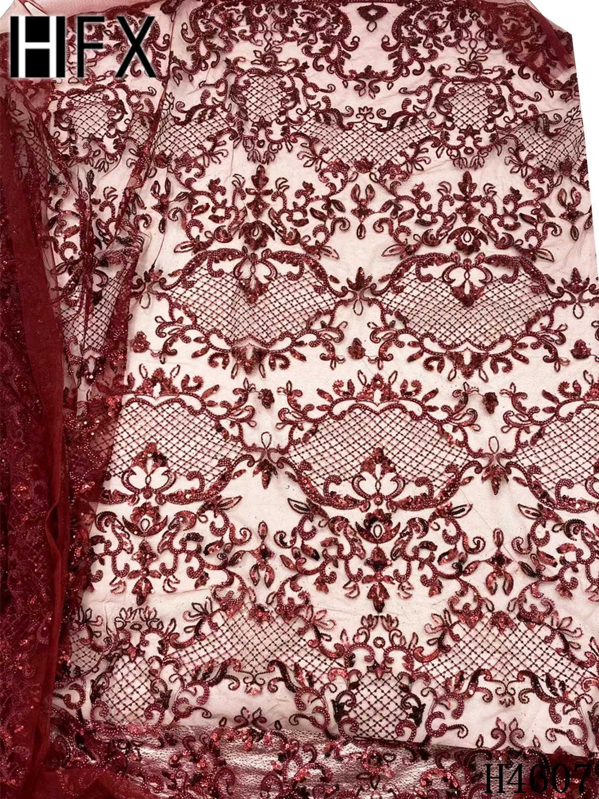 

HFX Luxury Beaded Lace Fabric French Nigeria Laces Embroidery Gold Sequins African Net Lace Fabric Wedding With Beads F4607