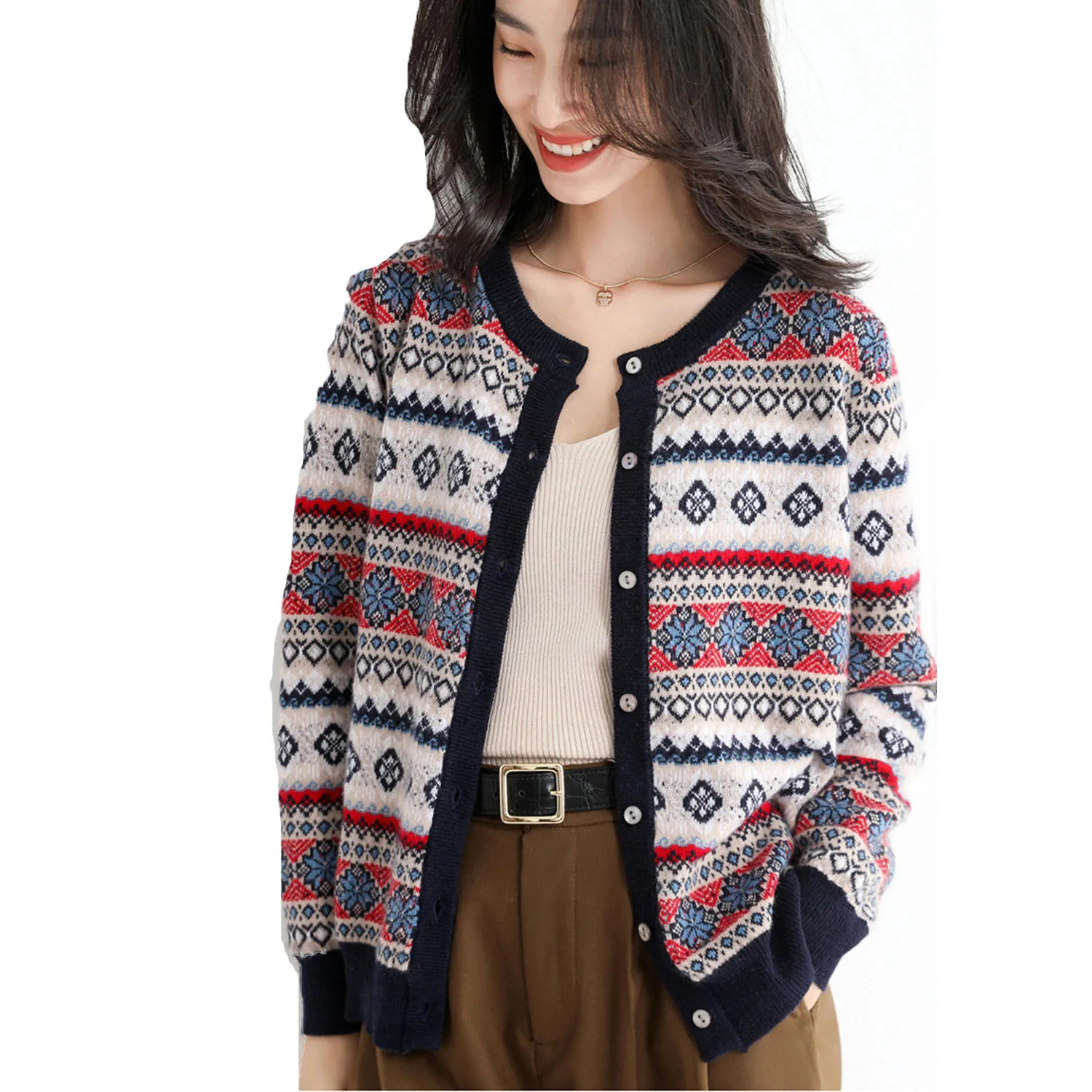 

Женский вязаный кардиган с длинным рукавом, Базовая Трикотажная Классическая Свободная кофта с V-образным вырезом в полоску, Осень-зима