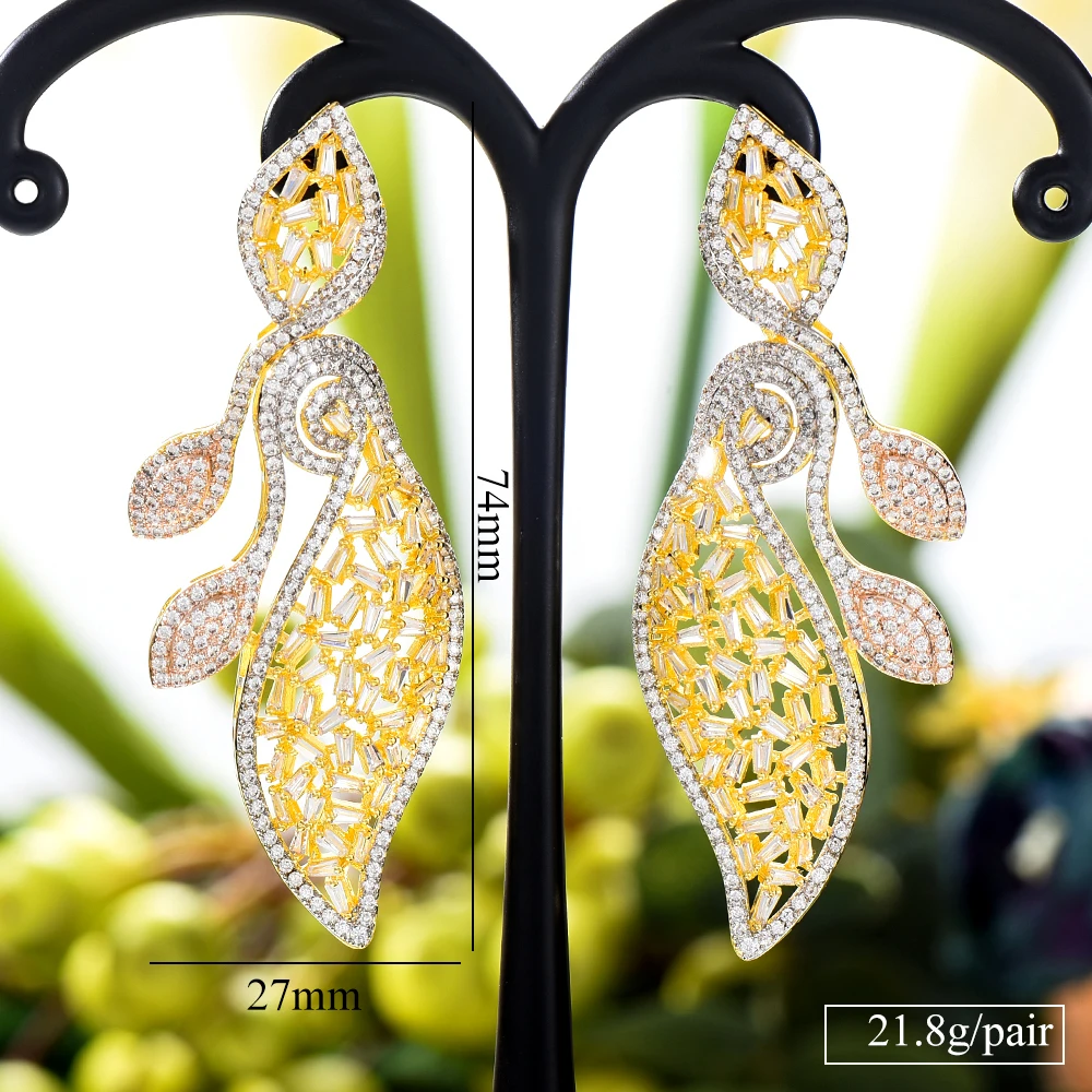 

GODKI 74MM Big Tricolor flower Earrings For Women Wedding Party Dubai Bridal Jewelry boucle d'oreille femme Gift Jewelry