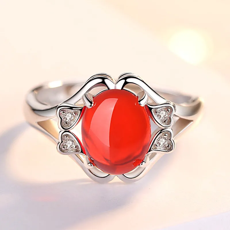 Женское кольцо из серебра 925 пробы с красным цветком|Кольца| |