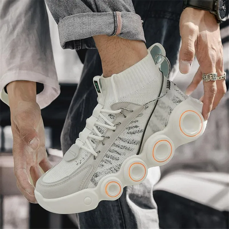 

High-top men's shoes spring and summer men's mesh fly woven breathable student thick sole shoes all-match casual sports shoes