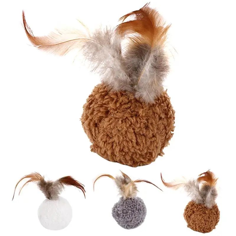 

1pc Cat Plush Ball Toy Creative Faux Feather Decor Cat Training Toy Cat Interactive Toys Pet Supplies Cat Favors