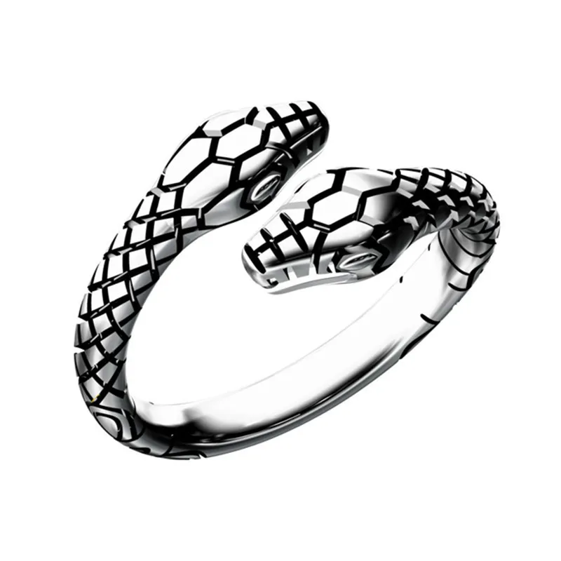 

Vintage Double Heads Snake Rings for Men Women Opening Resizable Punk Hip Hop Retro Jewelry Rap Rock Culture Animals Shape Ring