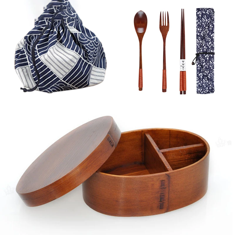 Деревянная коробка для завтрака с столовыми приборами в японском стиле