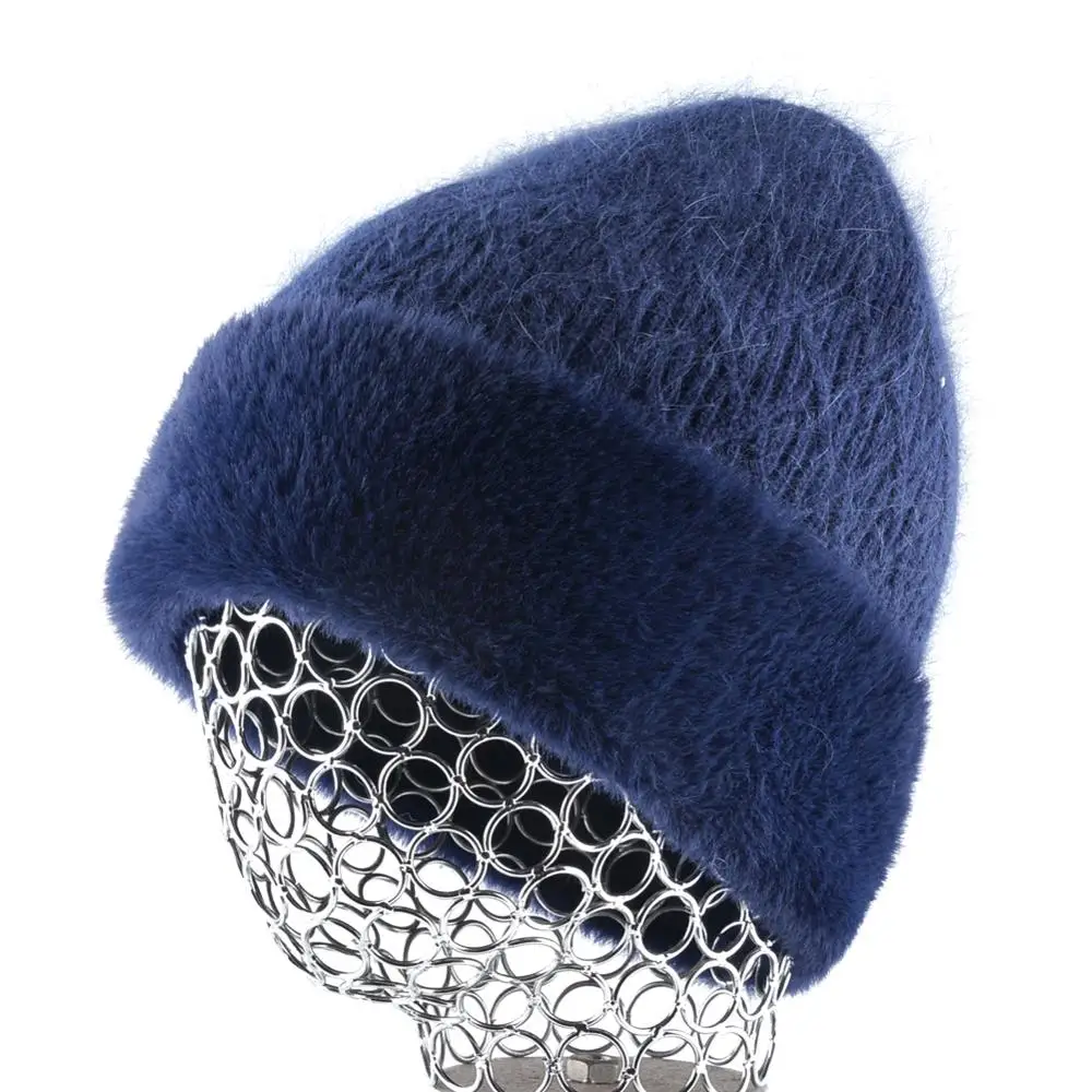 Вязаная Шерстяная Шапка Для Женщин Зима Теплая Шерсть Кролика шапки Дамы