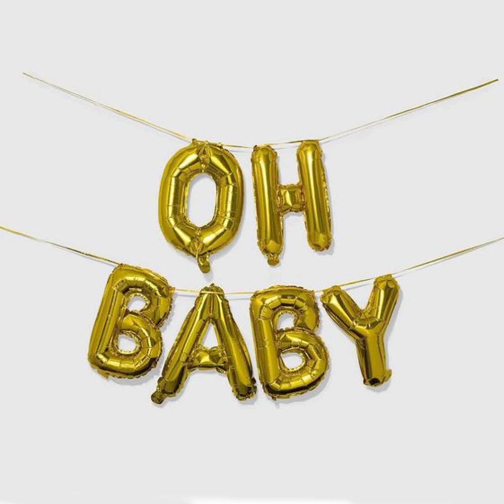 

1set 16inch Gold OH BABY Letter Foil Balloons Helium Ballon Birthday Party Decorations Kids Boy Girl Baby Shower Supplies Globos