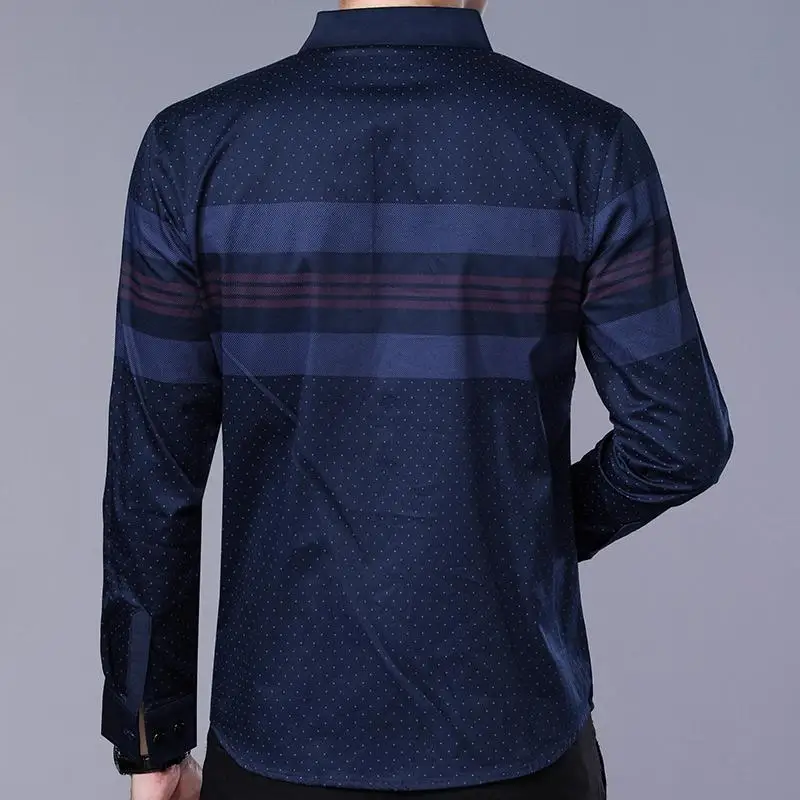 Мужская приталенная рубашка с длинным рукавом Повседневная в полоску винтажном